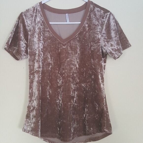 Z Supply The Crushed Velour Rose Gold Vneck Short Sleeve Top Size XS - Picture 1 of 5